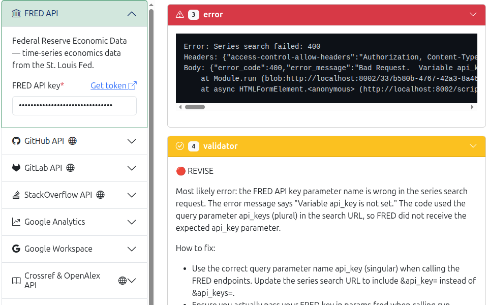 FRED API agent — failure on first attempt