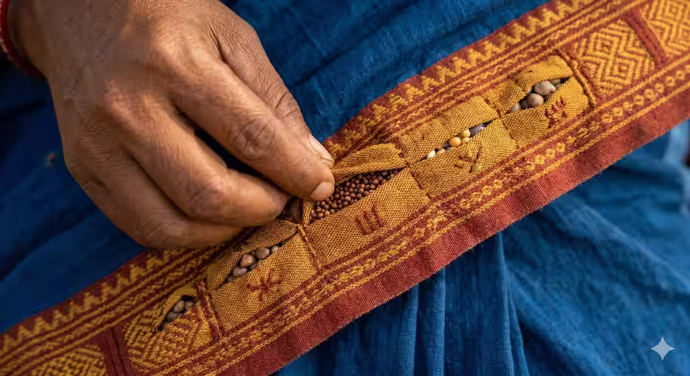 Close-up of concealed seed pockets in the woven border