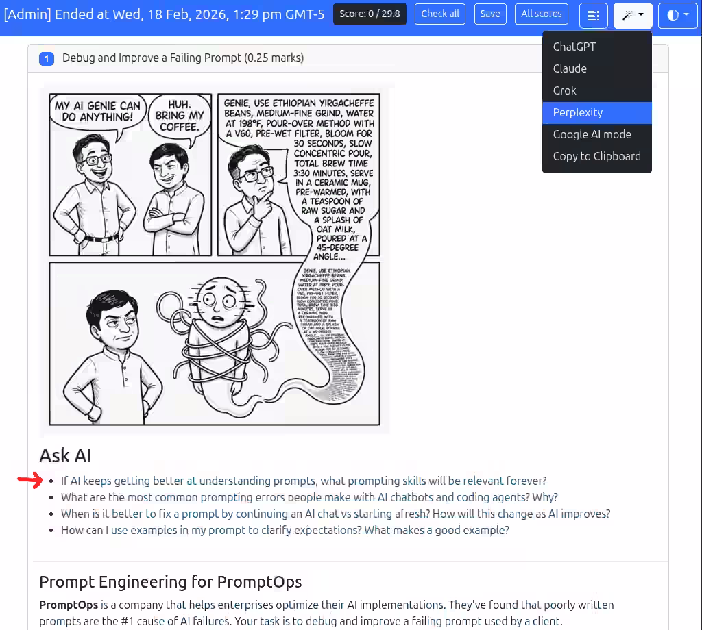 A TDS exam question with AI prompts